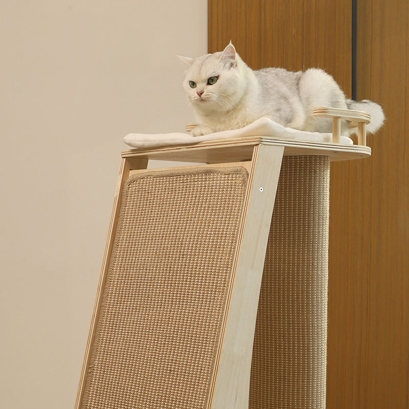 モダンミニマル 長方形・台形 コットンリネン・合板・中密度繊維板・ファブリック キャットツリー＆キャットコンド 1台座 2本爪とぎポール リビングルーム用 