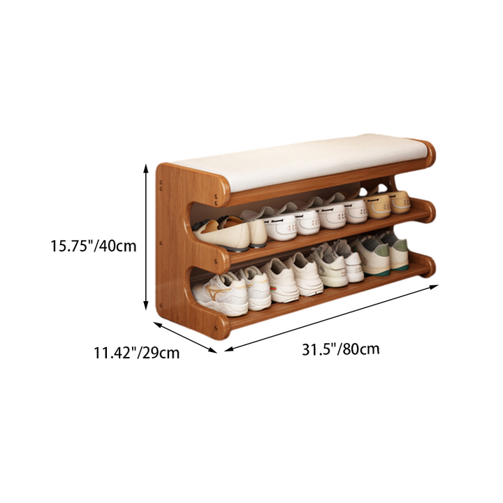 Banco zapatero rectangular de cuero PU de bambú minimalista moderno con almacenamiento de 2 niveles para la entrada 