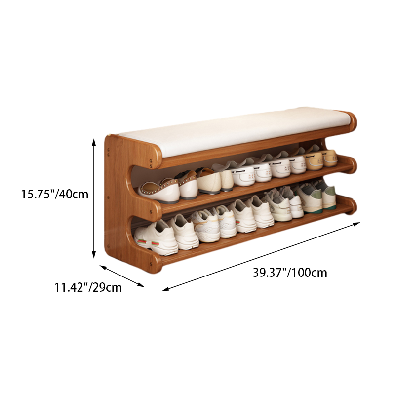 Banco zapatero rectangular de cuero PU de bambú minimalista moderno con almacenamiento de 2 niveles para la entrada 