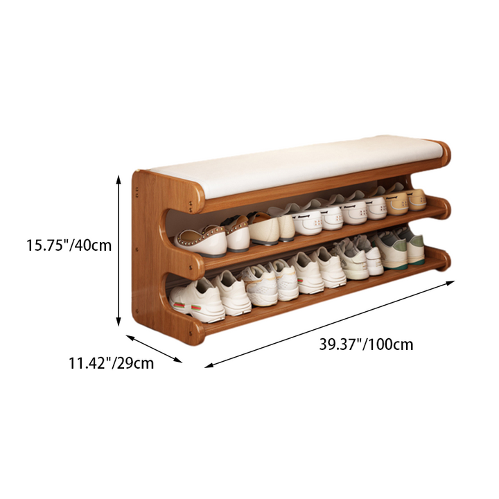 Banco zapatero rectangular de cuero PU de bambú minimalista moderno con almacenamiento de 2 niveles para la entrada 