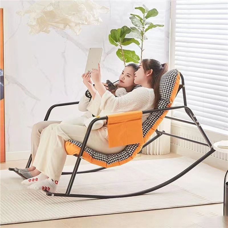 Modern Minimalist Rectangular Technical Fabric Carbon Steel Rocking Chair Backrest Armrest For Living Room