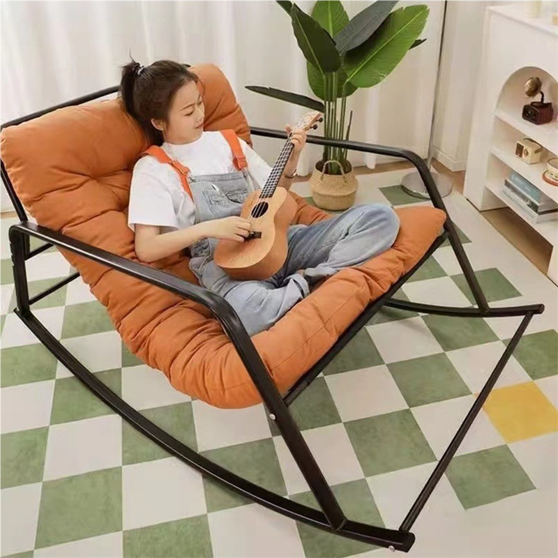 Modern Minimalist Rectangular Technical Fabric Carbon Steel Rocking Chair Backrest Armrest For Living Room