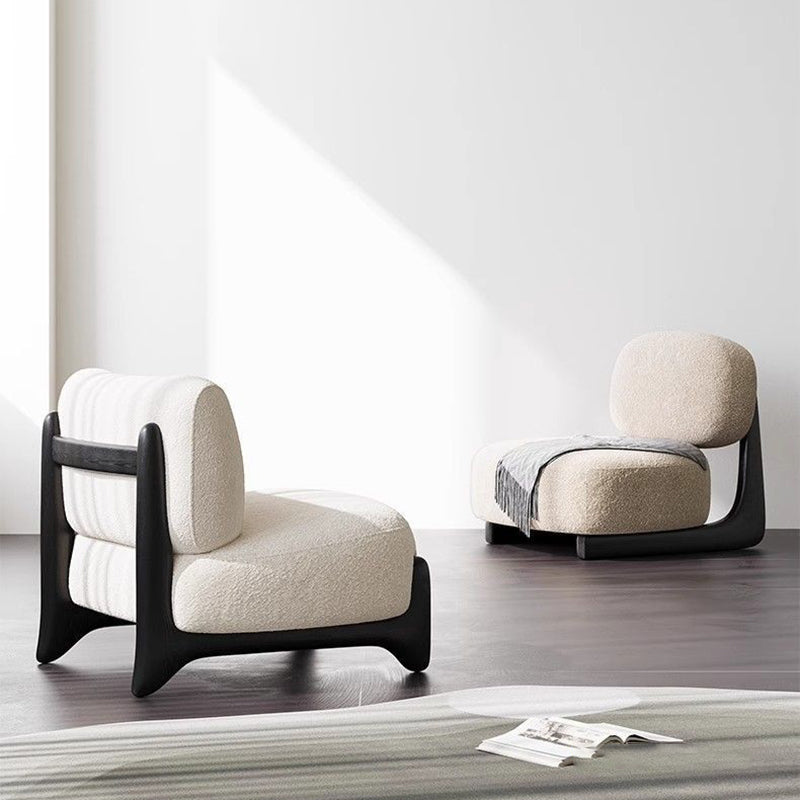 Contemporary Nordic Sherpa Fabric Solid Wood Rectangular Accent Chair Backrest Armless For Living Room