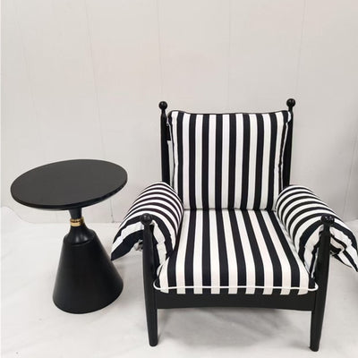 Traditional French Rectangular Cotton-Linen Fabric Solid Wood Accent Chair Armrest Backrest For Living Room