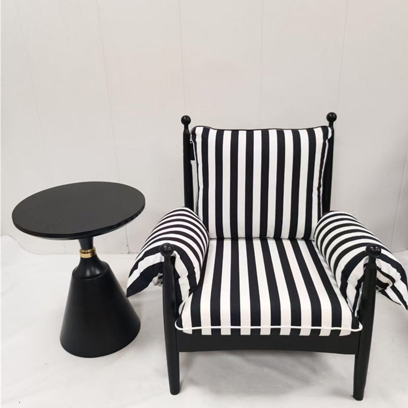 Traditional French Rectangular Cotton-Linen Fabric Solid Wood Accent Chair Armrest Backrest For Living Room