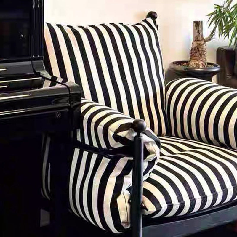 Traditional French Rectangular Cotton-Linen Fabric Solid Wood Accent Chair Armrest Backrest For Living Room