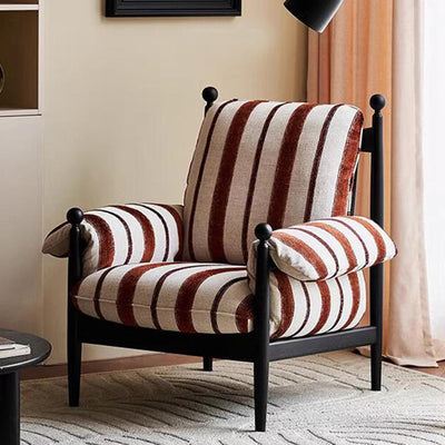 Traditional French Rectangular Cotton-Linen Fabric Solid Wood Accent Chair Armrest Backrest For Living Room