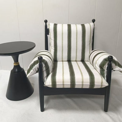 Traditional French Rectangular Cotton-Linen Fabric Solid Wood Accent Chair Armrest Backrest For Living Room