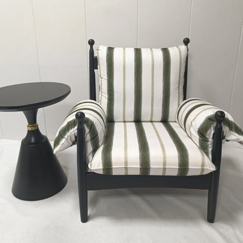 Traditional French Rectangular Cotton-Linen Fabric Solid Wood Accent Chair Armrest Backrest For Living Room