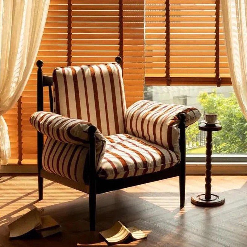 Traditional French Rectangular Cotton-Linen Fabric Solid Wood Accent Chair Armrest Backrest For Living Room