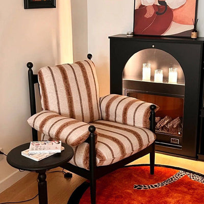 Traditional French Rectangular Cotton-Linen Fabric Solid Wood Accent Chair Armrest Backrest For Living Room