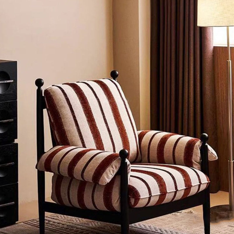 Traditional French Rectangular Cotton-Linen Fabric Solid Wood Accent Chair Armrest Backrest For Living Room