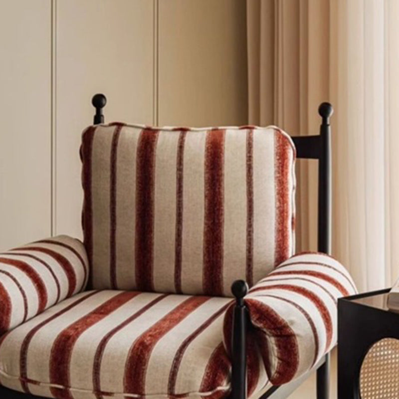 Traditional French Rectangular Cotton-Linen Fabric Solid Wood Accent Chair Armrest Backrest For Living Room