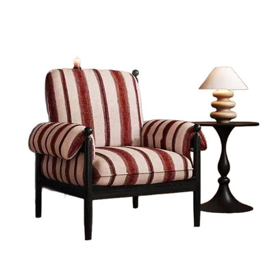 Traditional French Rectangular Cotton-Linen Fabric Solid Wood Accent Chair Armrest Backrest For Living Room