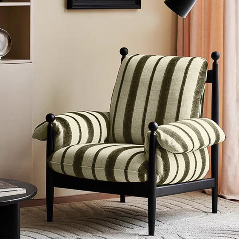 Traditional French Rectangular Cotton-Linen Fabric Solid Wood Accent Chair Armrest Backrest For Living Room