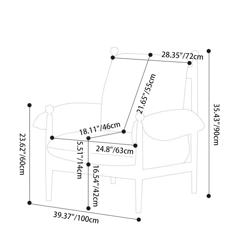 Traditional French Rectangular Cotton-Linen Fabric Solid Wood Accent Chair Armrest Backrest For Living Room
