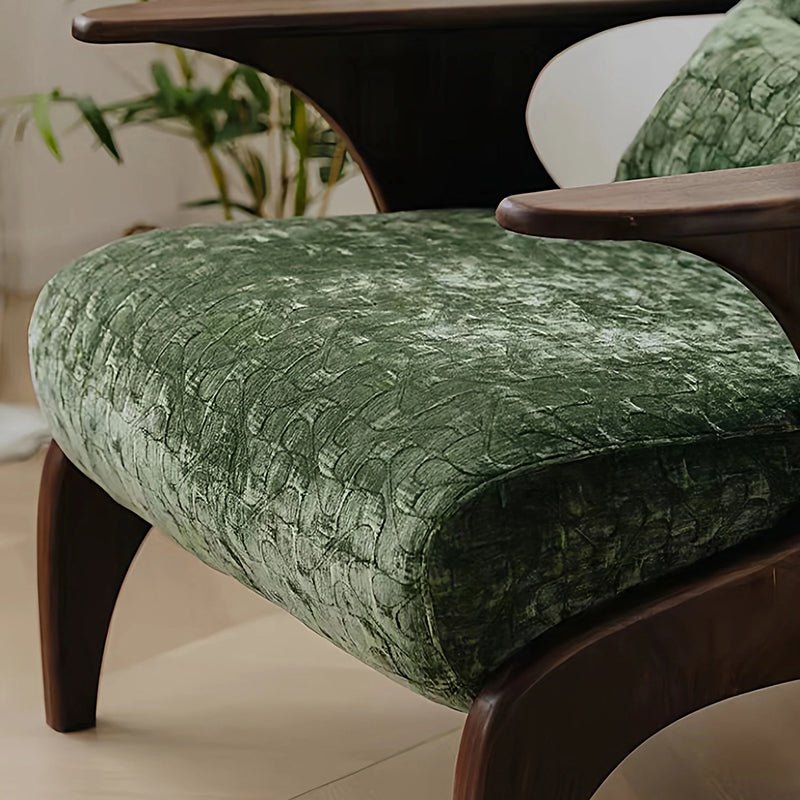 Traditional French Rectangular Jacquard Fabric Solid Wood Accent Chair Backrest Armrest For Living Room