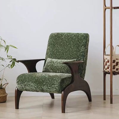 Traditional French Rectangular Jacquard Fabric Solid Wood Accent Chair Backrest Armrest For Living Room