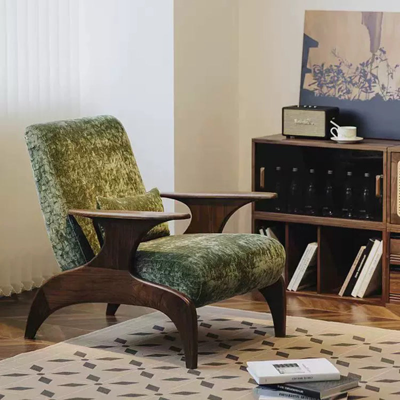 Traditional French Rectangular Jacquard Fabric Solid Wood Accent Chair Backrest Armrest For Living Room