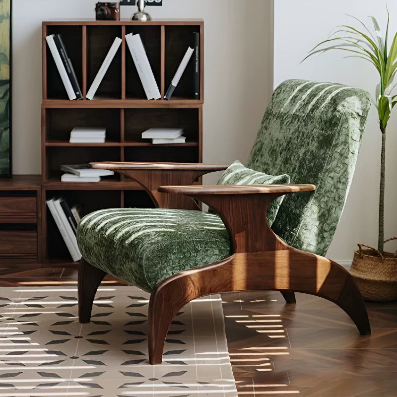 Traditional French Rectangular Jacquard Fabric Solid Wood Accent Chair Backrest Armrest For Living Room