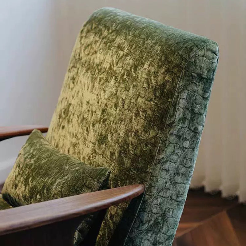 Traditional French Rectangular Jacquard Fabric Solid Wood Accent Chair Backrest Armrest For Living Room