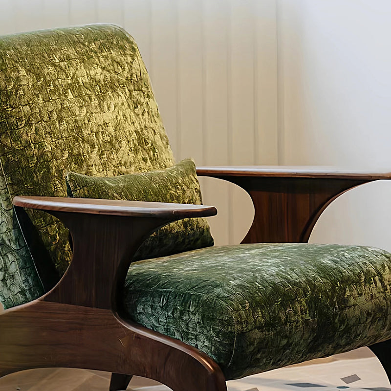 Traditional French Rectangular Jacquard Fabric Solid Wood Accent Chair Backrest Armrest For Living Room