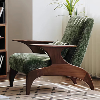 Traditional French Rectangular Jacquard Fabric Solid Wood Accent Chair Backrest Armrest For Living Room