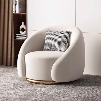 Contemporary Nordic Curved Velvet Solid Wood Swivel Accent Chair Backrest Armrest For Living Room