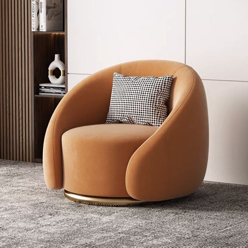 Contemporary Nordic Curved Velvet Solid Wood Swivel Accent Chair Backrest Armrest For Living Room