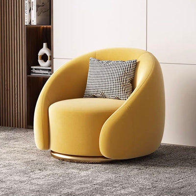 Contemporary Nordic Curved Velvet Solid Wood Swivel Accent Chair Backrest Armrest For Living Room