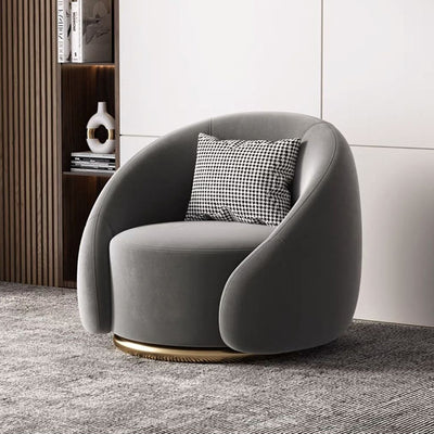 Contemporary Nordic Curved Velvet Solid Wood Swivel Accent Chair Backrest Armrest For Living Room