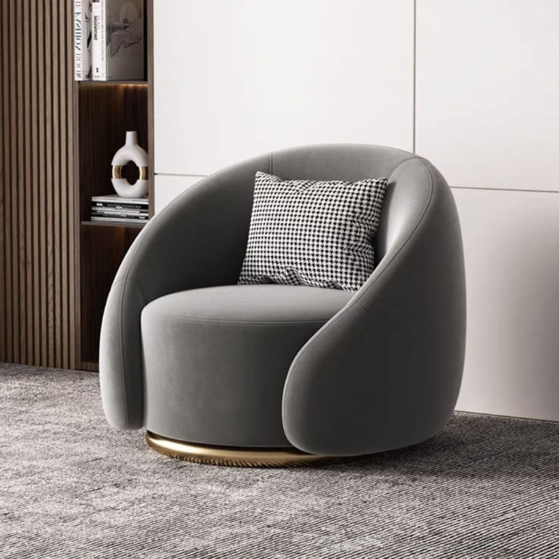 Contemporary Nordic Curved Velvet Solid Wood Swivel Accent Chair Backrest Armrest For Living Room