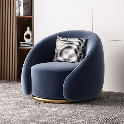Contemporary Nordic Curved Velvet Solid Wood Swivel Accent Chair Backrest Armrest For Living Room