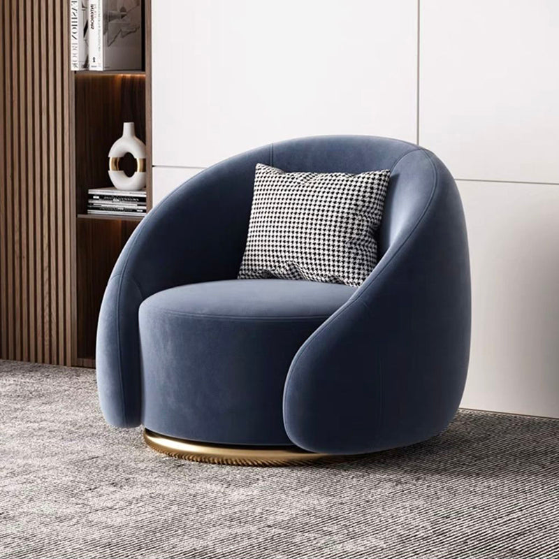Contemporary Nordic Curved Velvet Solid Wood Swivel Accent Chair Backrest Armrest For Living Room