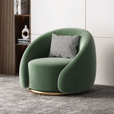 Contemporary Nordic Curved Velvet Solid Wood Swivel Accent Chair Backrest Armrest For Living Room