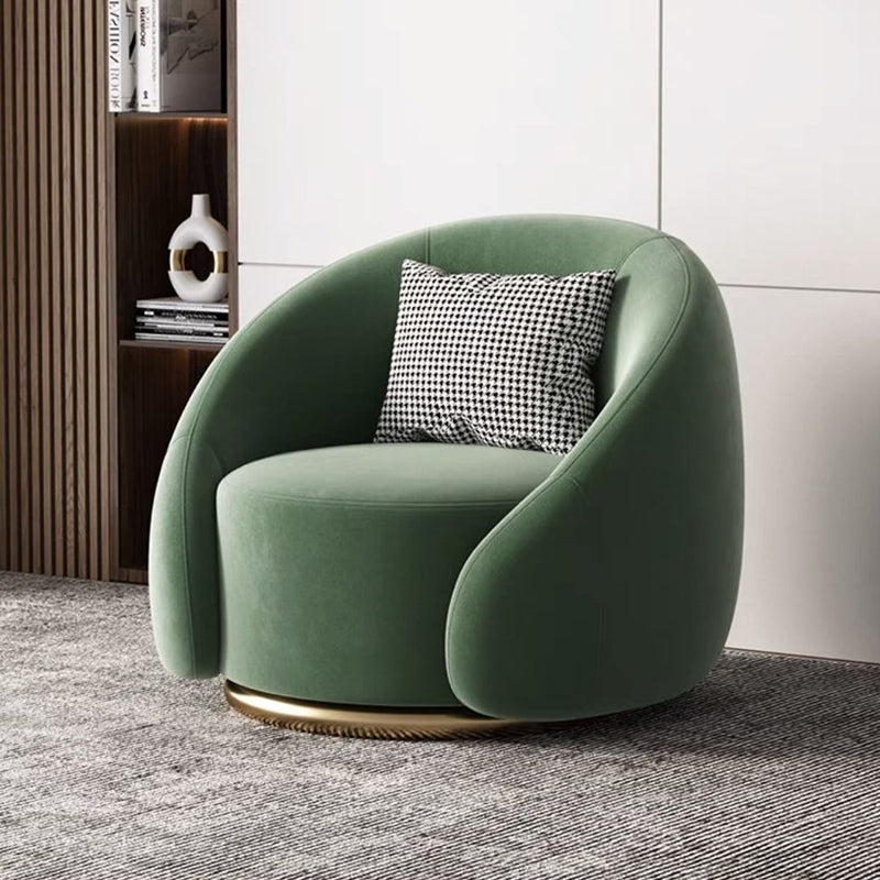 Contemporary Nordic Curved Velvet Solid Wood Swivel Accent Chair Backrest Armrest For Living Room
