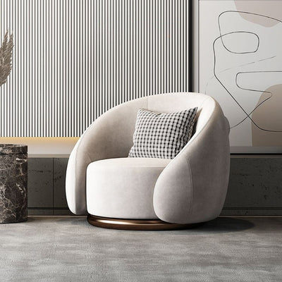 Contemporary Nordic Curved Velvet Solid Wood Swivel Accent Chair Backrest Armrest For Living Room