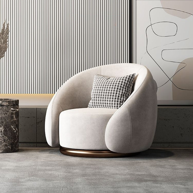 Contemporary Nordic Curved Velvet Solid Wood Swivel Accent Chair Backrest Armrest For Living Room