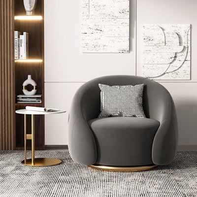 Contemporary Nordic Curved Velvet Solid Wood Swivel Accent Chair Backrest Armrest For Living Room