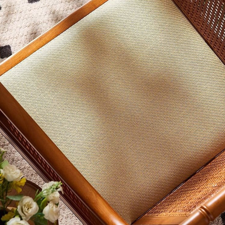 Silla de acento rectangular de ratán chino tradicional de madera maciza con respaldo y reposabrazos para sala de estar 
