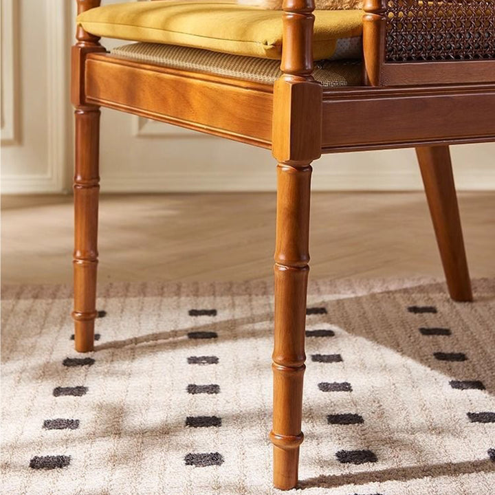 Silla de acento rectangular de ratán chino tradicional de madera maciza con respaldo y reposabrazos para sala de estar 