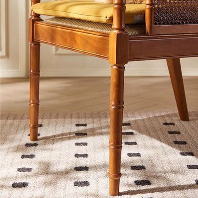 Traditional Chinese Rattan Solid Wood Rectangular Accent Chair Backrest Armrest For Living Room