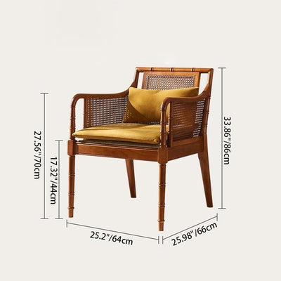 Traditional Chinese Rattan Solid Wood Rectangular Accent Chair Backrest Armrest For Living Room