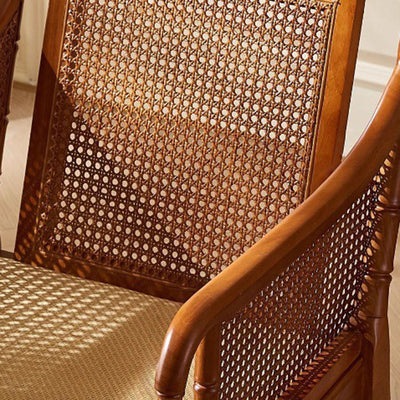 Traditional Chinese Rattan Solid Wood Rectangular Accent Chair Backrest Armrest For Living Room