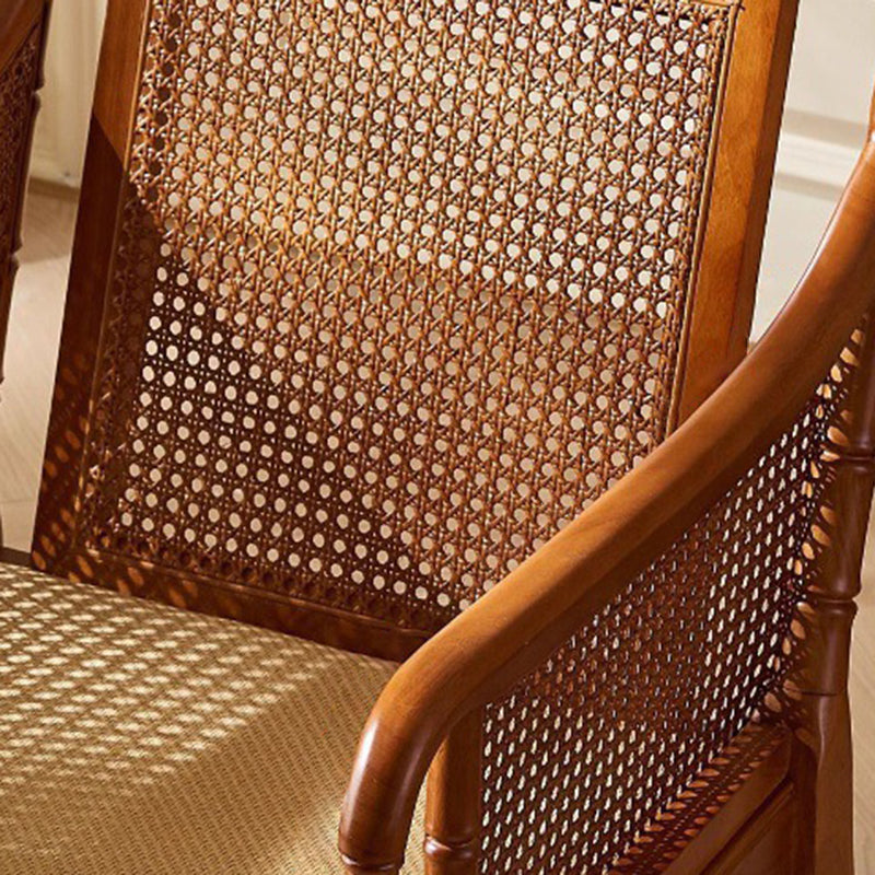 Traditional Chinese Rattan Solid Wood Rectangular Accent Chair Backrest Armrest For Living Room