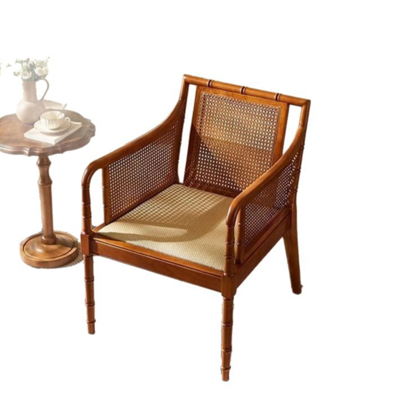 Silla de acento rectangular de ratán chino tradicional de madera maciza con respaldo y reposabrazos para sala de estar 