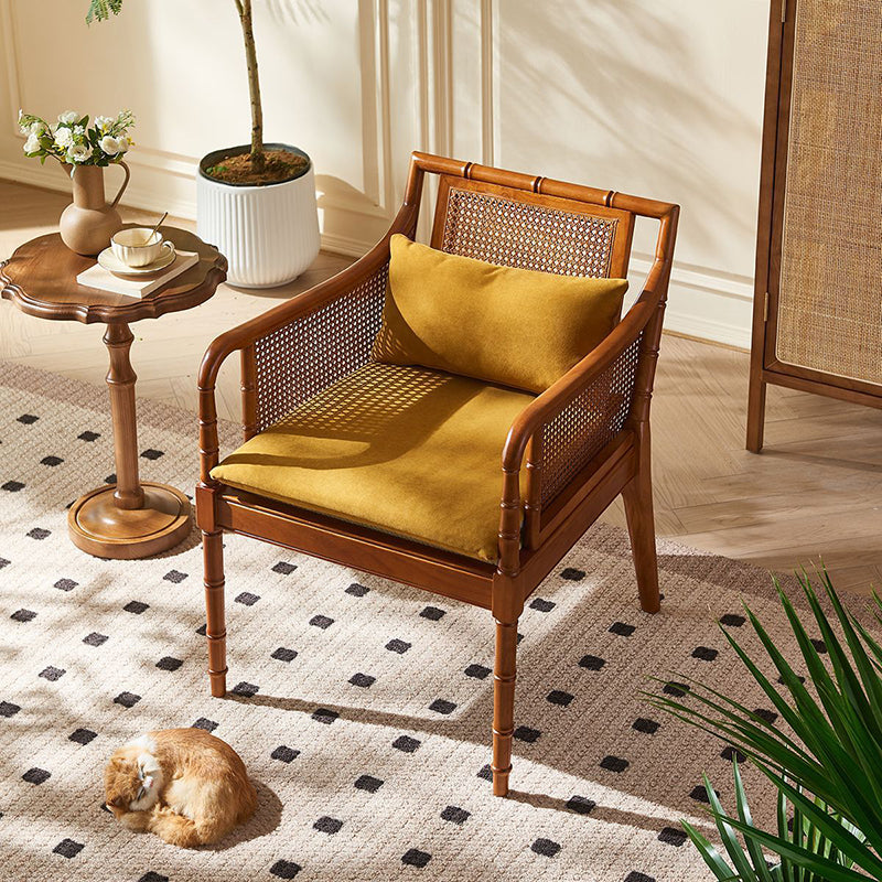 Traditional Chinese Rattan Solid Wood Rectangular Accent Chair Backrest Armrest For Living Room