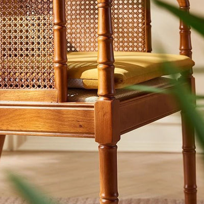 Traditional Chinese Rattan Solid Wood Rectangular Accent Chair Backrest Armrest For Living Room