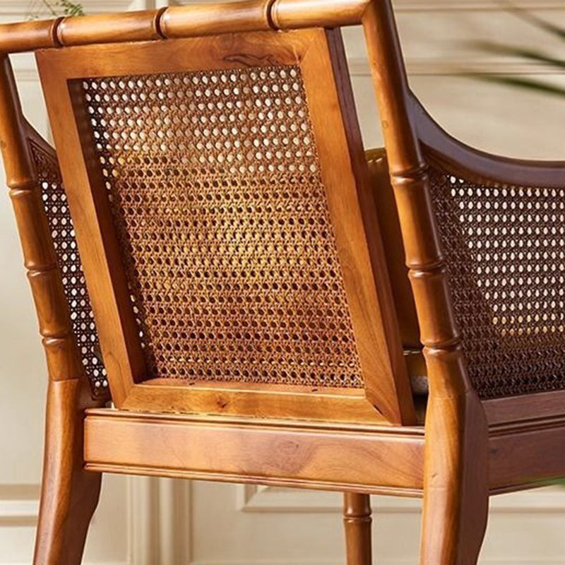 Traditional Chinese Rattan Solid Wood Rectangular Accent Chair Backrest Armrest For Living Room