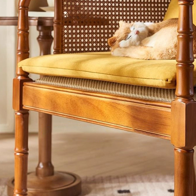 Traditional Chinese Rattan Solid Wood Rectangular Accent Chair Backrest Armrest For Living Room